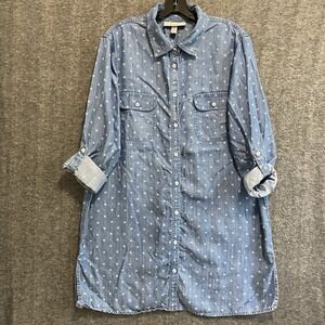 Coolibar Tunic Top Womens XL Blue Chambray Button Roll Tab UPF 50+ Cottagecore‎